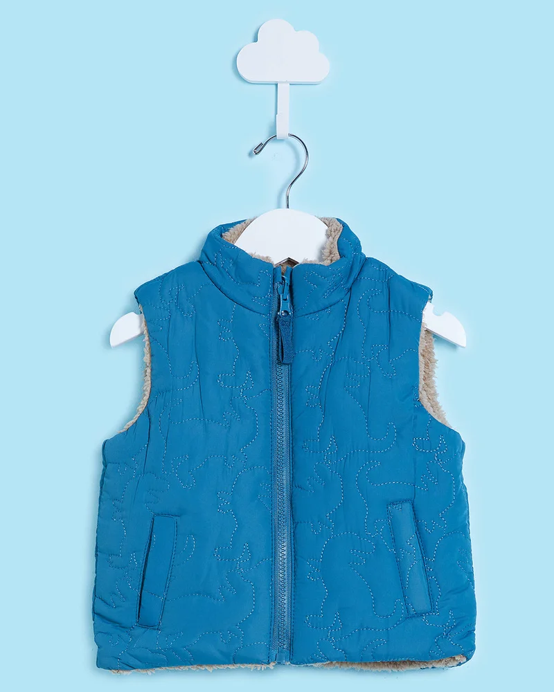 REDTAG Infant Boys Blue Gilet Jacket With Sherpa Lining