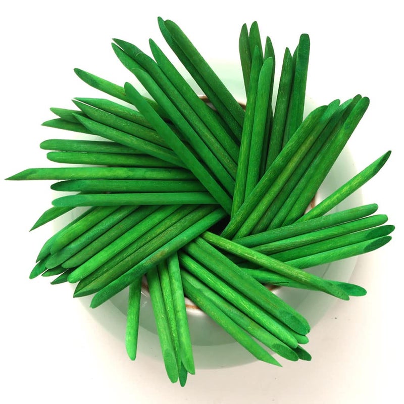 Borogo 100 Pcs Orange Wood Nail Sticks Double Sided Multi Functional Cuticle Pusher Manicure Pedicure Tool for Manicure Pedicure Green - Image 3