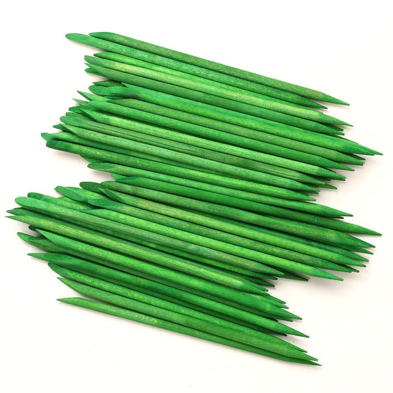 Borogo 100 Pcs Orange Wood Nail Sticks Double Sided Multi Functional Cuticle Pusher Manicure Pedicure Tool for Manicure Pedicure Green - Image 5
