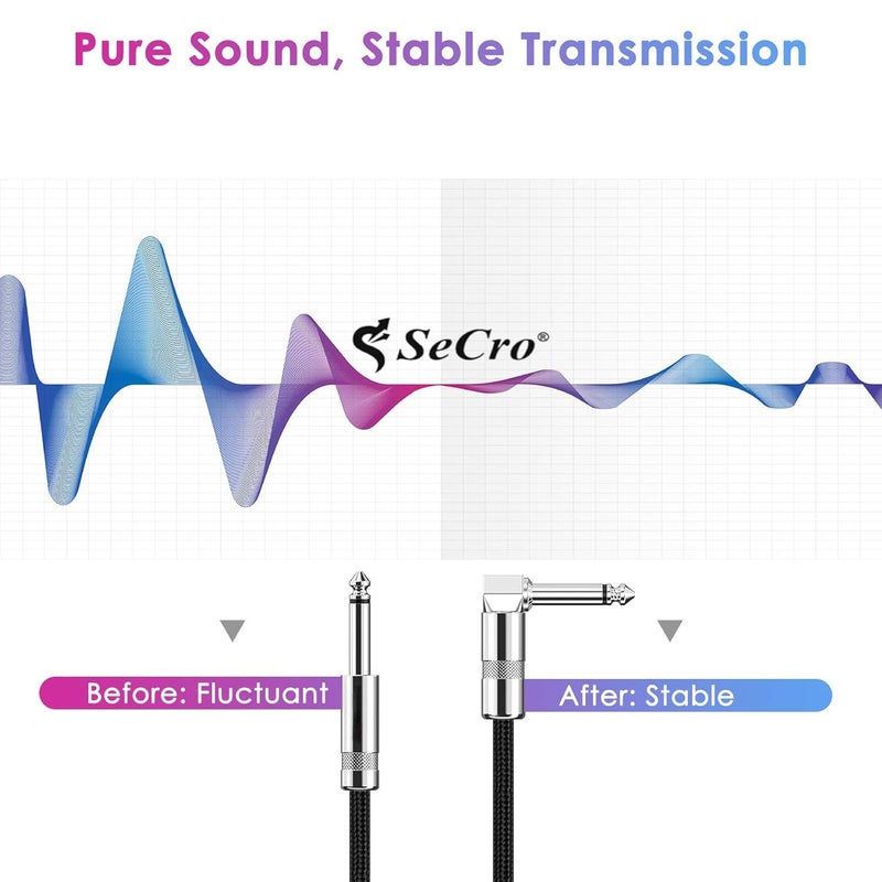 SeCro كابل جيتار - 6 أقدام (2 متر) كابل آلة كهربائية بيس 6.35 مم 1/4 بوصة لجيتار كهربائي، ماندولين كهربائي، كابل صوت احترافي (مستقيم إلى زاوية يمين، أسود، 2 متر - (6 أقدام)) - Image 3