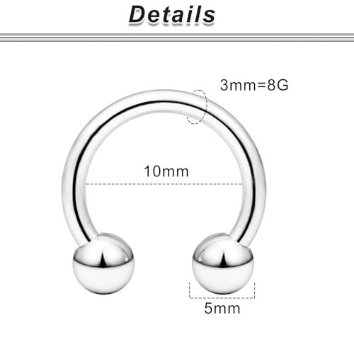 Ocptiy 8G Septum Ring Jewelry Ear Gauges Earrring Weight Stretching kit 8 Gauge Big Large Septum Nose Ring Hoop Silver Stainless Surgical Steel Septum Pincher Taper Piercing Jewerly Women Men 10mm - Image 2