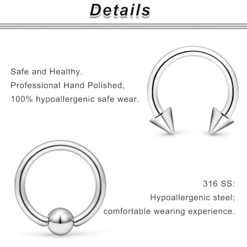 Ocptiy 8G Septum Ring Jewelry Ear Gauges Earrring Weight Stretching kit 8 Gauge Big Large Septum Nose Ring Hoop Silver Stainless Surgical Steel Septum Pincher Taper Piercing Jewerly Women Men 10mm - Image 3