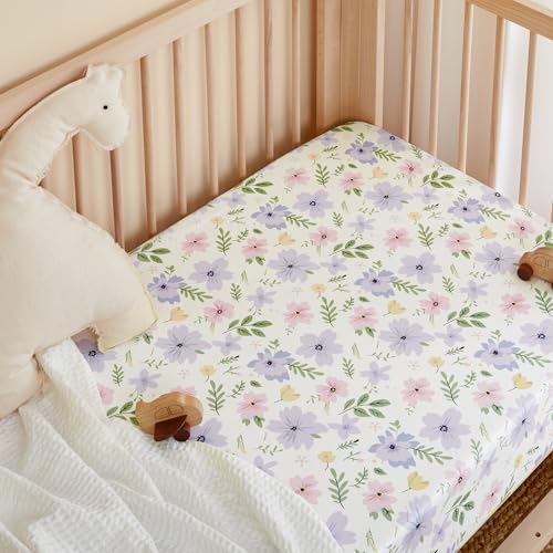 TILLYOU Baby Crib Sheets for Boys Girls Super Soft Toddler Bed Sheets 2 Pack Sheets for Standard Crib Mattress 28x52in Brilliant Little Flowers - Image 3