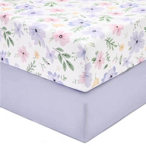 TILLYOU Baby Crib Sheets for Boys Girls Super Soft Toddler Bed Sheets 2 Pack Sheets for Standard Crib Mattress 28x52in Brilliant Little Flowers - Image 1