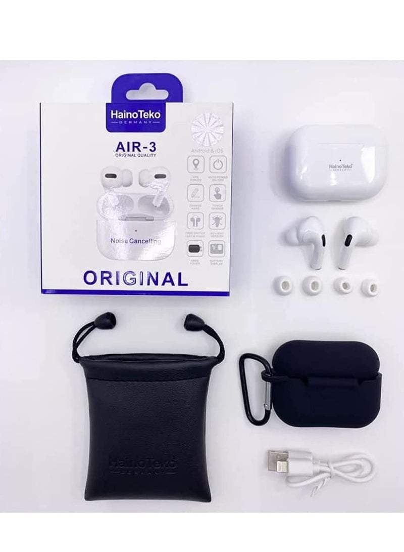 سماعات أير-3 اللاسلكية داخل الأذن بلوتوث لأجهزة آيفون وأندرويد باللون الأبيض - Image 1