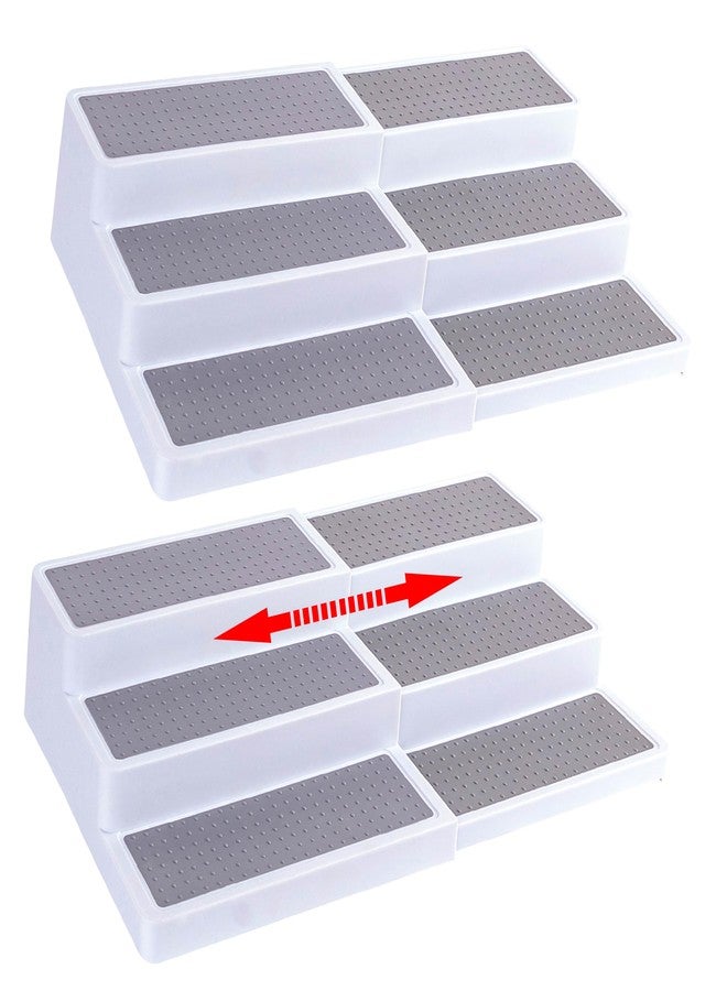 Oizeir Plastic 3-Tier Expandable Spice Rack, Adjustable Length, Stability with Non-Skid Shelf, For Easy Visibility, Organizer for Kitchen Cabinet, Pantry or Countertop, (2-Pack), White/Grey - Image 2