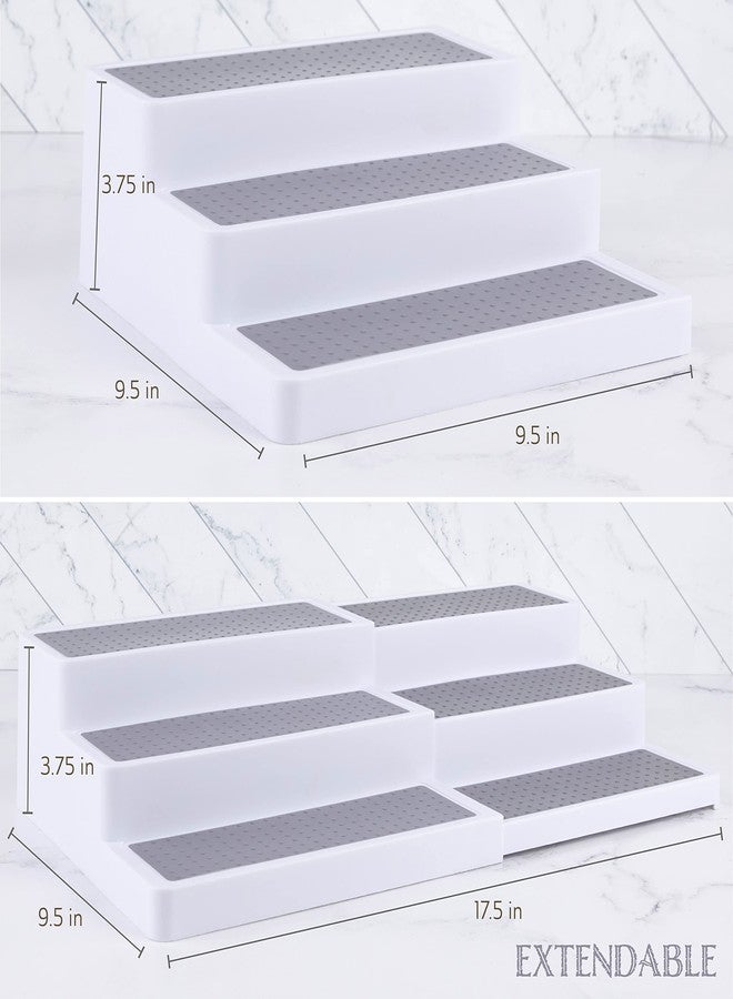 Oizeir Plastic 3-Tier Expandable Spice Rack, Adjustable Length, Stability with Non-Skid Shelf, For Easy Visibility, Organizer for Kitchen Cabinet, Pantry or Countertop, (2-Pack), White/Grey - Image 3