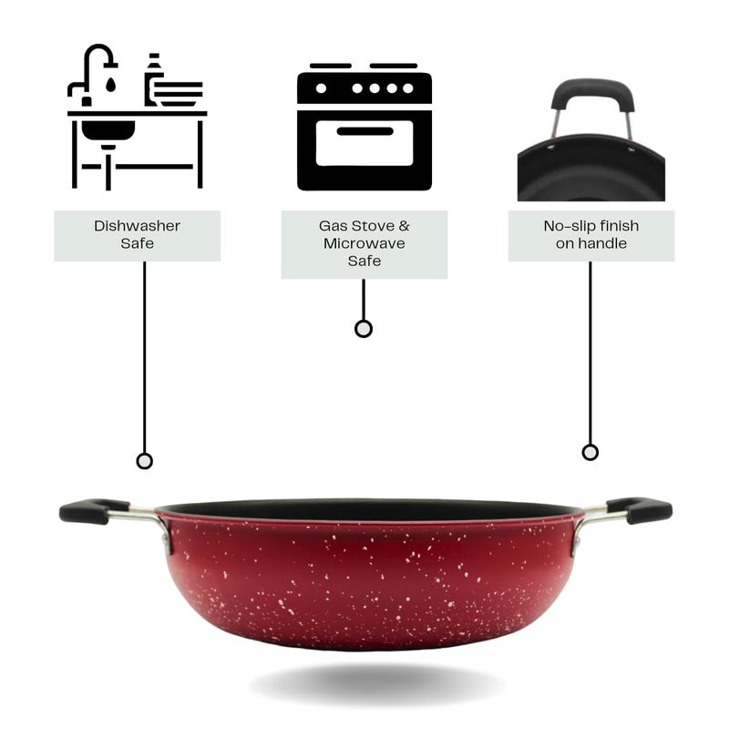 LAZYwindow Nonstick Kadhai, 26cm, 3L - Red Base - Image 2