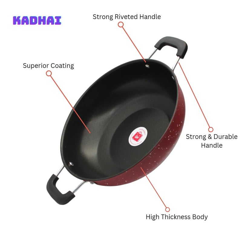 LAZYwindow Nonstick Kadhai, 26cm, 3L - Red Base - Image 4