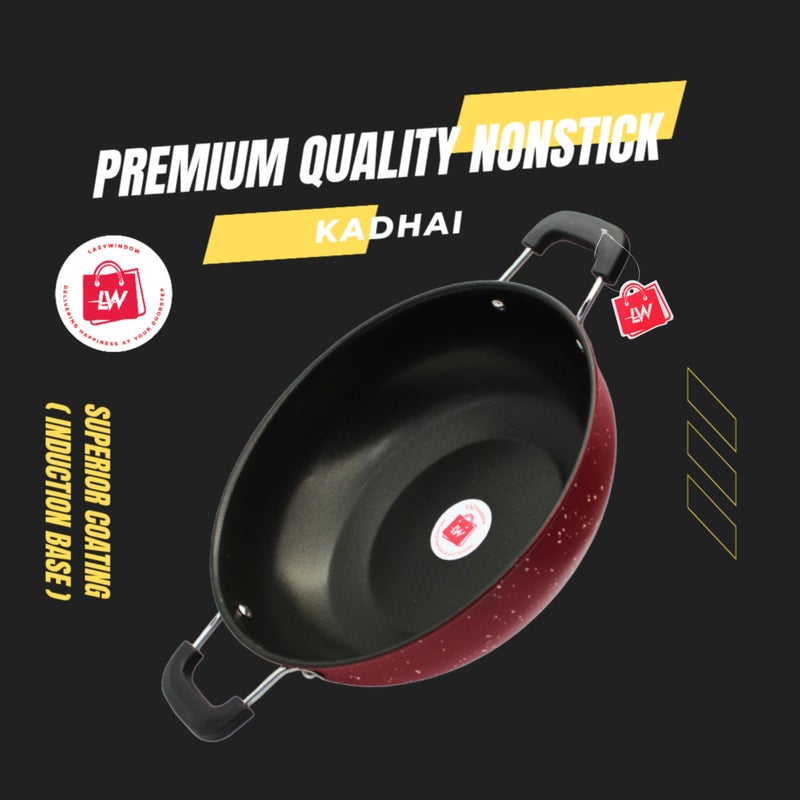 LAZYwindow Nonstick Kadhai, 26cm, 3L - Red Base - Image 3