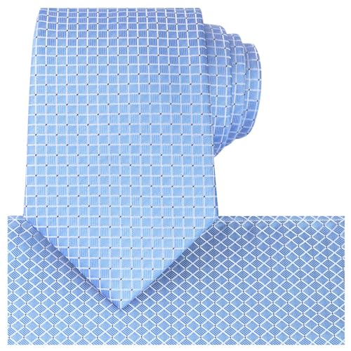 KissTies Blue Tie Set Solid Necktie Wedding Ties + Pocket Square + Gift Box - Image 1