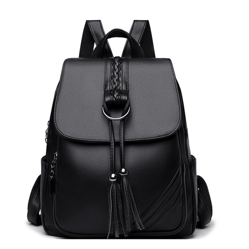 PU leather large capacity fringed pendant backpack - Image 1