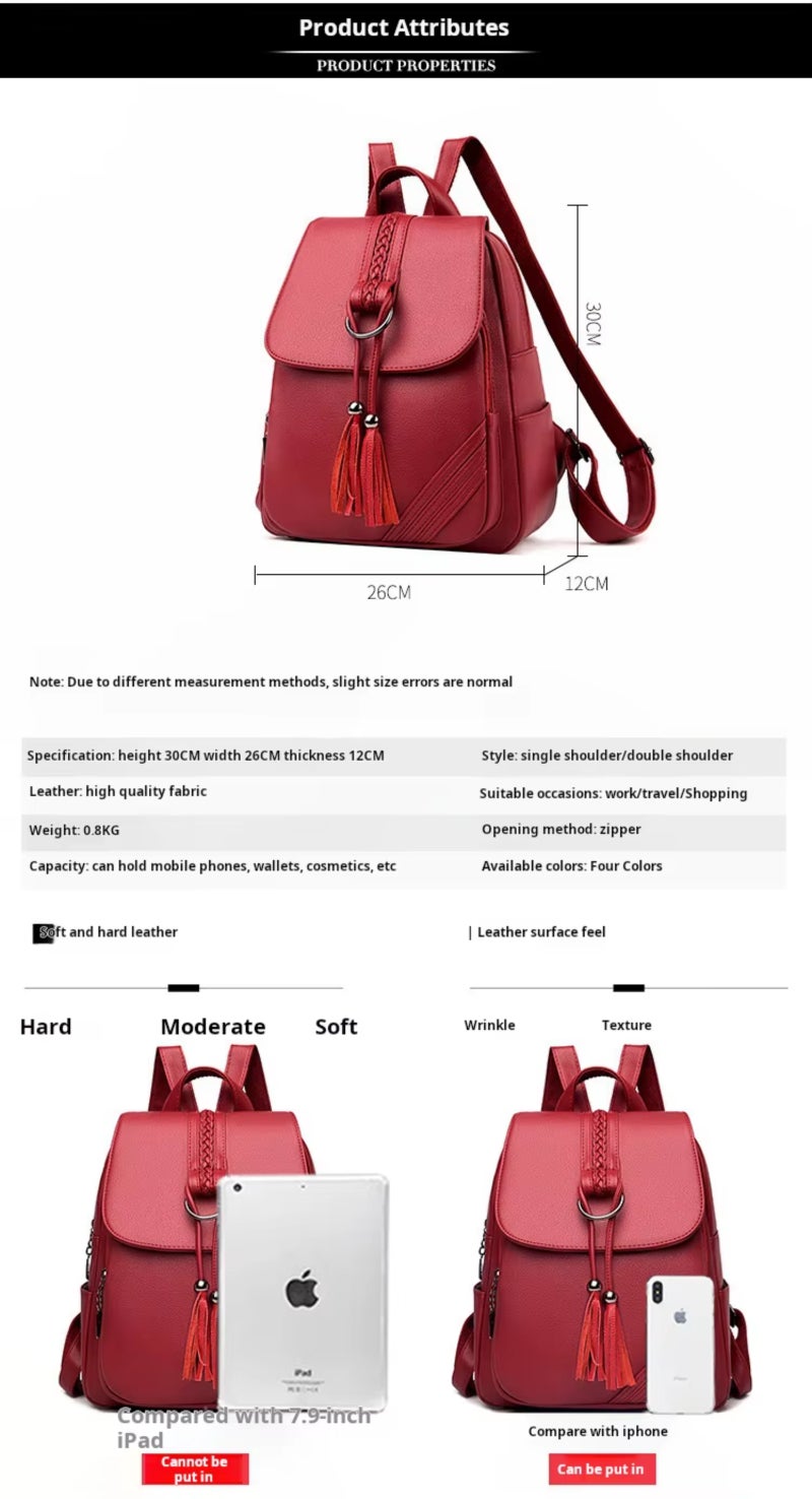 PU leather large capacity fringed pendant backpack - Image 4