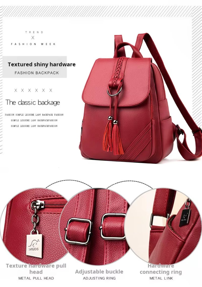 PU leather large capacity fringed pendant backpack - Image 3