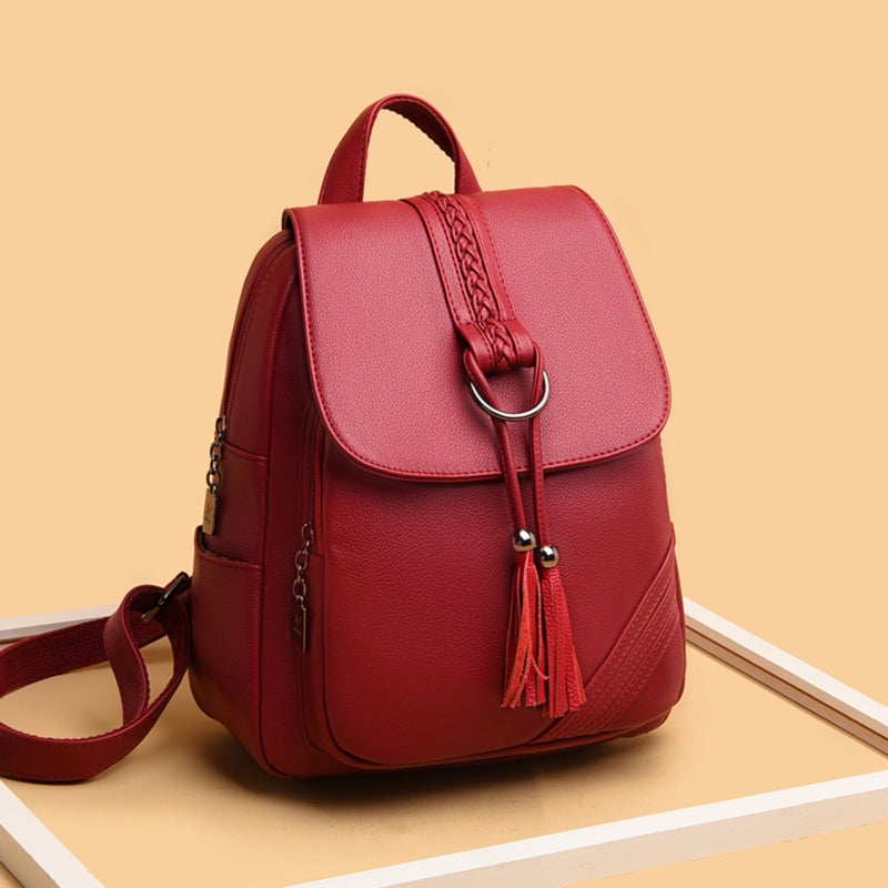 PU leather large capacity fringed pendant backpack - Image 5