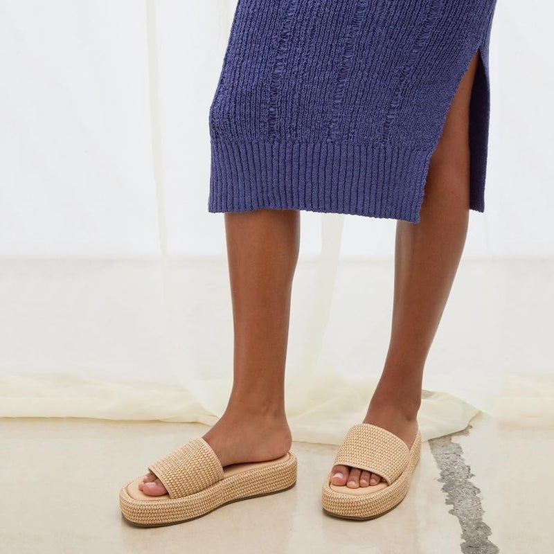 EQAUDES Platform Wedge Espadrille Sandals for Women Summer Beach Outdoor Straw Raffia Comfortable Brown Vacation Sanda for Women - Image 2