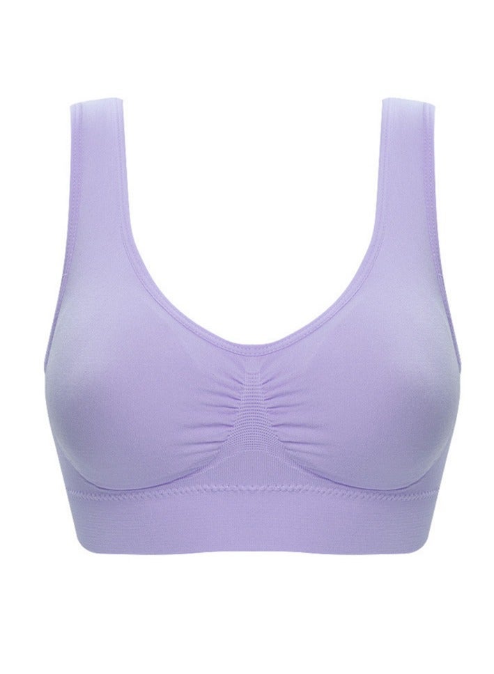 AROAQ Women Sports Bra, Fitness Sports Yoga Bra with Removable Padding, Double-layer Seamless Sports Bra without Rims, Comfortable Soft Bra for Workouts Running Yoga Trainings, (Size 5XL, Light Purple) - Image 1