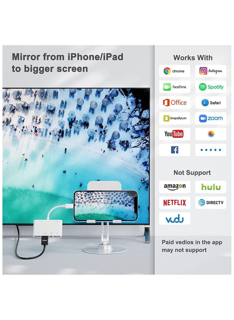 Cool Baby COOLBABY Lightning To HDMI Adapter for iPhone, USB Female OTG Adapter Compatible with iPhone/iPod, No Application, Plug and Play (HDMI +3.5mm +USB) - Image 5
