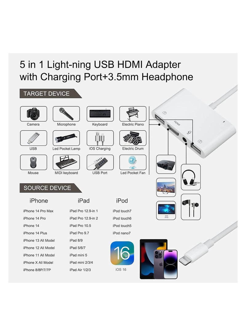Cool Baby COOLBABY Lightning To HDMI Adapter for iPhone, USB Female OTG Adapter Compatible with iPhone/iPod, No Application, Plug and Play (HDMI +3.5mm +USB) - Image 3