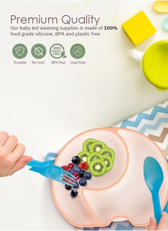 BAYBEE Baybee Infant Elephant Silicone Suction Plates for Baby Self Eating Food Grade Non Slip Feeder Bowl for Toddlers Feeding Plate Strong Grip Suction Divided Plate Baby Tableware Set for Kids Boy Girl  - Image 4