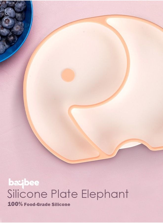 BAYBEE Baybee Infant Elephant Silicone Suction Plates for Baby Self Eating Food Grade Non Slip Feeder Bowl for Toddlers Feeding Plate Strong Grip Suction Divided Plate Baby Tableware Set for Kids Boy Girl  - Image 2
