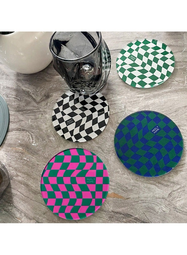 Wmlhome Tabletop Protection Acrylic Coasters, Home Decor Checkerboard Pattern Pad Cup Pads Coffee Tea Cup Mat  - Image 4