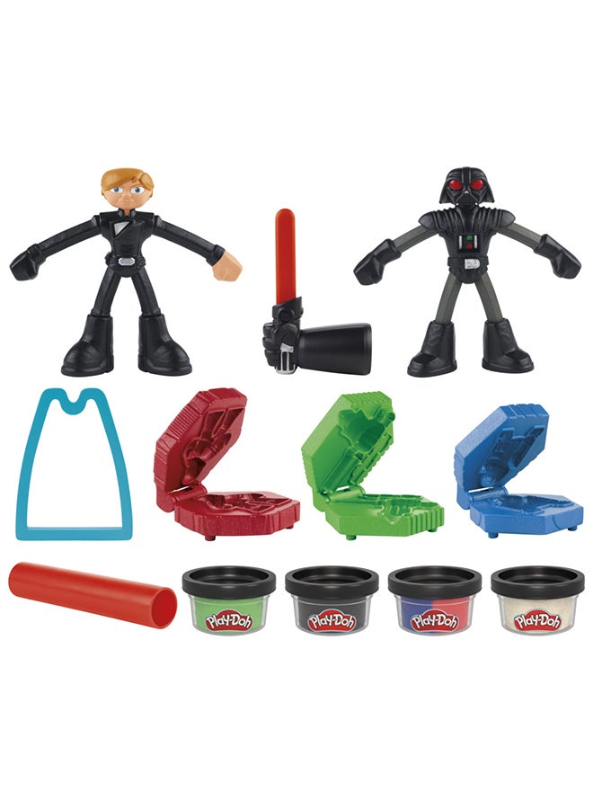 Play-Doh مجموعة ألعاب بلاي دو Star Wars Squish & Slice Lightsabers، شخصيات لوك سكاي ووكر ودارث فيدر القابلة للانحناء بطول 4 إنش، ألعاب خيالية للأولاد والبنات من عمر 4 سنوات وما فوق - Image 3