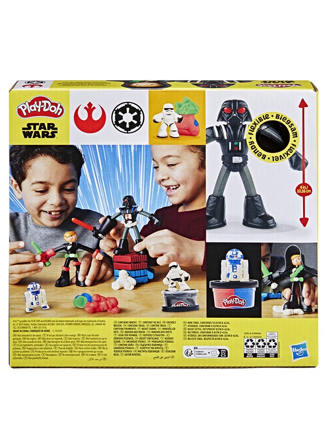 Play-Doh مجموعة ألعاب بلاي دو Star Wars Squish & Slice Lightsabers، شخصيات لوك سكاي ووكر ودارث فيدر القابلة للانحناء بطول 4 إنش، ألعاب خيالية للأولاد والبنات من عمر 4 سنوات وما فوق - Image 4