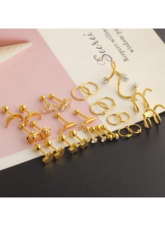 Generic 18Pairs Surgical Steel Flat Back Earrings Hoop Cartilage Earrings Set Hypoallergenic Star Stud Earrings Helix Piercing Jewellery  - Image 4