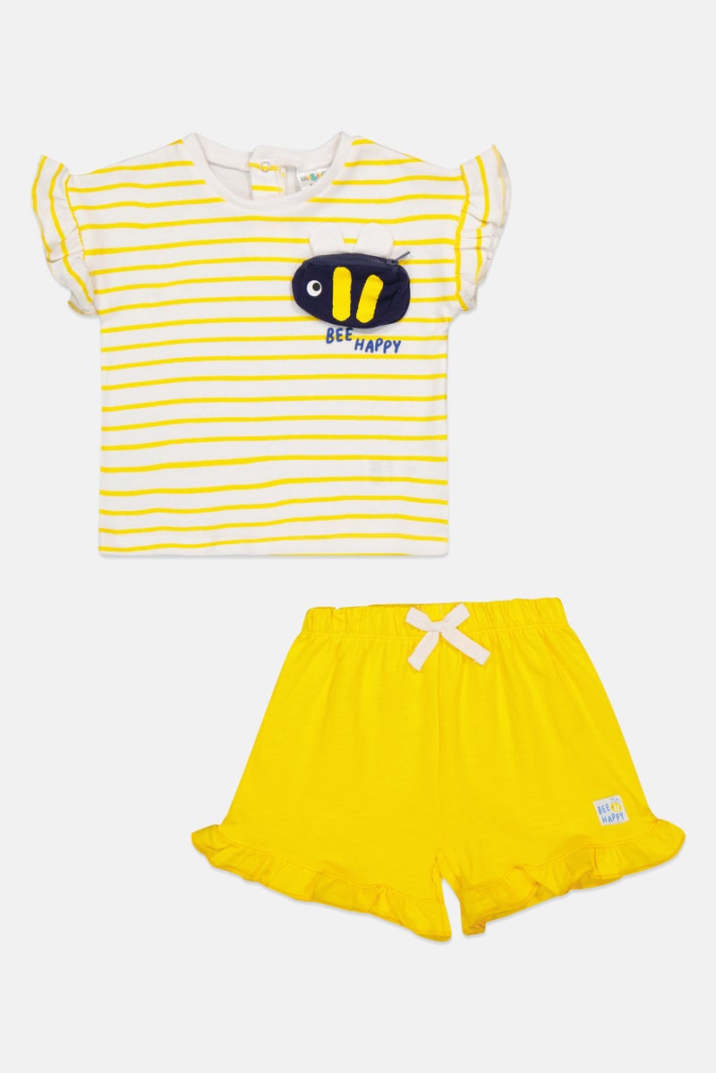 Lily & Jack Toddlers Girl 2 Pcs Stripe T-Shirt And Shorts Set, Multicolor - Image 2