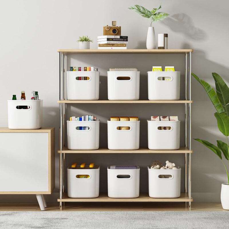 ORGIDOL 8 Pack White Storage Bins with Lids Stackable Storage Container for Organizing, Storage Boxes with Handle for Shelves, Cute Storage Bin for Craft, Snacks, 9.85x6.9x5.7 inch - Image 3