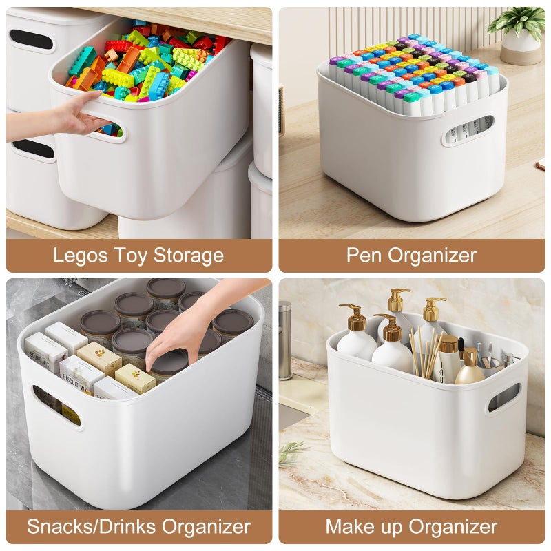 ORGIDOL 8 Pack White Storage Bins with Lids Stackable Storage Container for Organizing, Storage Boxes with Handle for Shelves, Cute Storage Bin for Craft, Snacks, 9.85x6.9x5.7 inch - Image 2