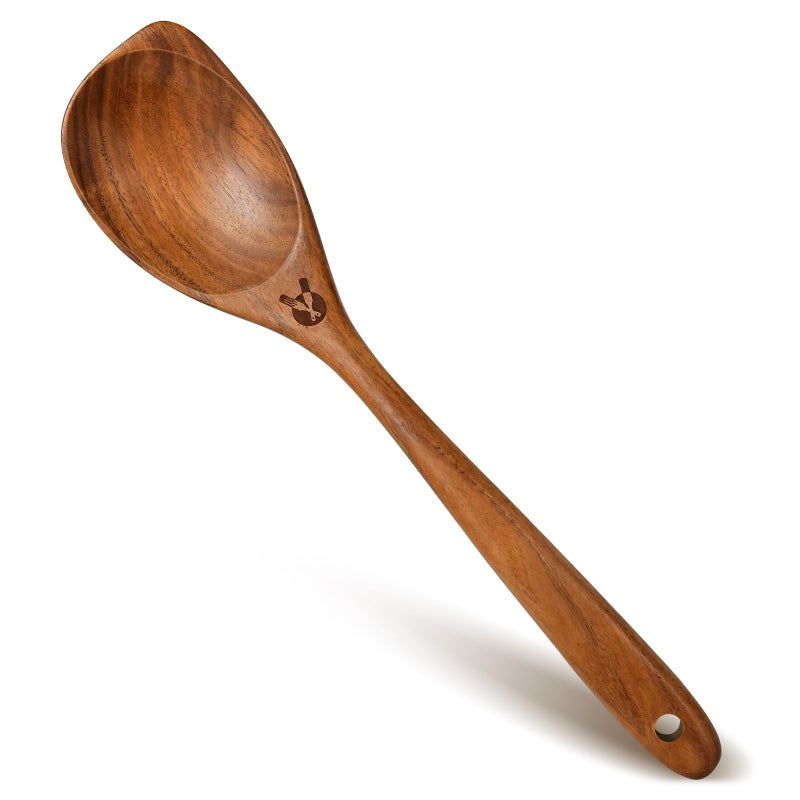 ICSTI Wooden Spoons for Cooking, Natural Premium Teak Wood Corner Spoon, Good Grip Large Wooden Spoons and Wooden Spatula, Heat Resistant Wooden Cooking Utensils for Nonstick Cookware Cooking Gifts - Image 1