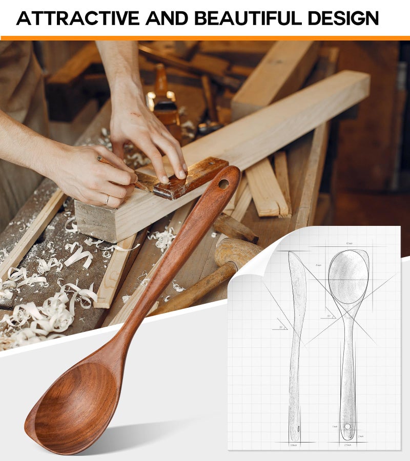 ICSTI Wooden Spoons for Cooking, Natural Premium Teak Wood Corner Spoon, Good Grip Large Wooden Spoons and Wooden Spatula, Heat Resistant Wooden Cooking Utensils for Nonstick Cookware Cooking Gifts - Image 5