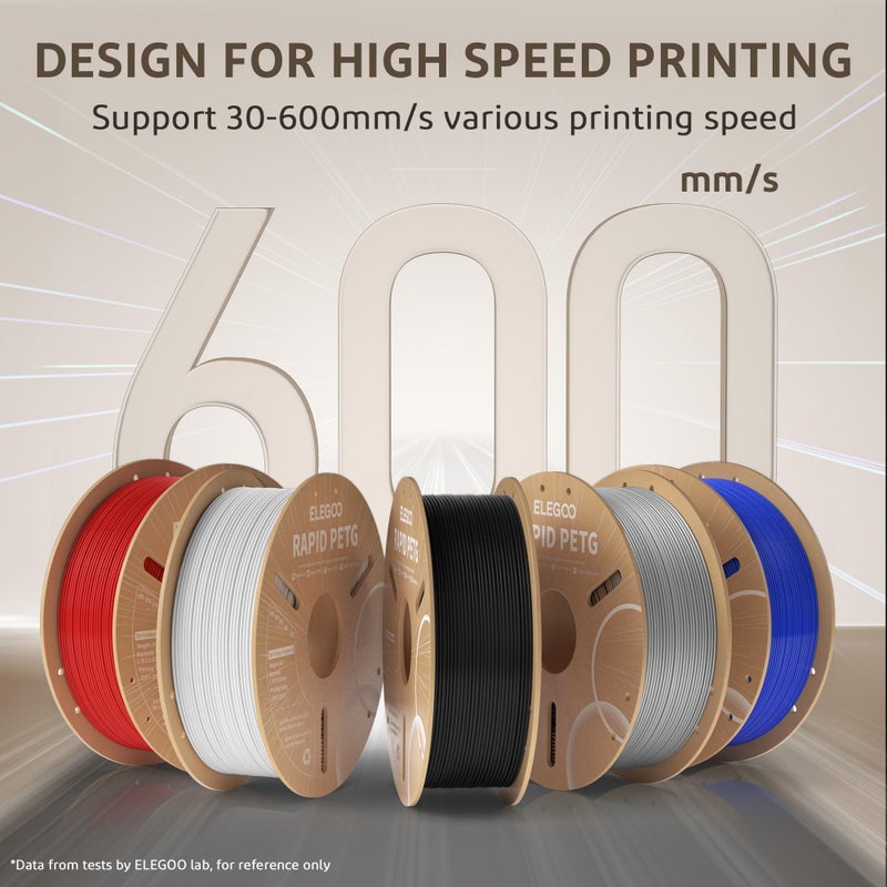 ELEGOO Rapid PETG Filament 1.75mm Bundle 4KG, High Speed 30-600mm/s 3D Printer Filament Accuracy +/- 0.02 mm, 1kg Cardboard Spool(2.2lbs) Fits for Most FDM 3D Printers(Blue,Green,Orange,Yellow) - Image 2