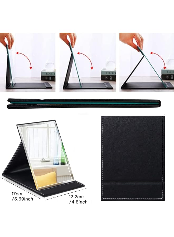 erorex Portable Folding Vanity Mirror Desktop Makeup Mirror With Adjustable Stand Pu Leather Travel Mirror For Camping Home - Image 2