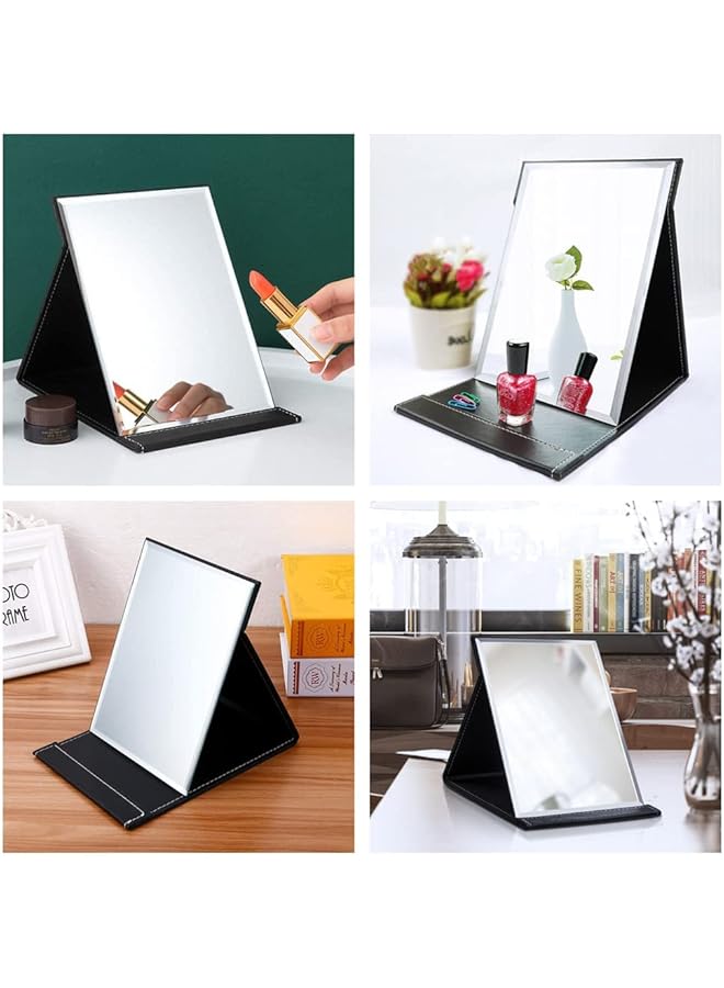 erorex Portable Folding Vanity Mirror Desktop Makeup Mirror With Adjustable Stand Pu Leather Travel Mirror For Camping Home - Image 3
