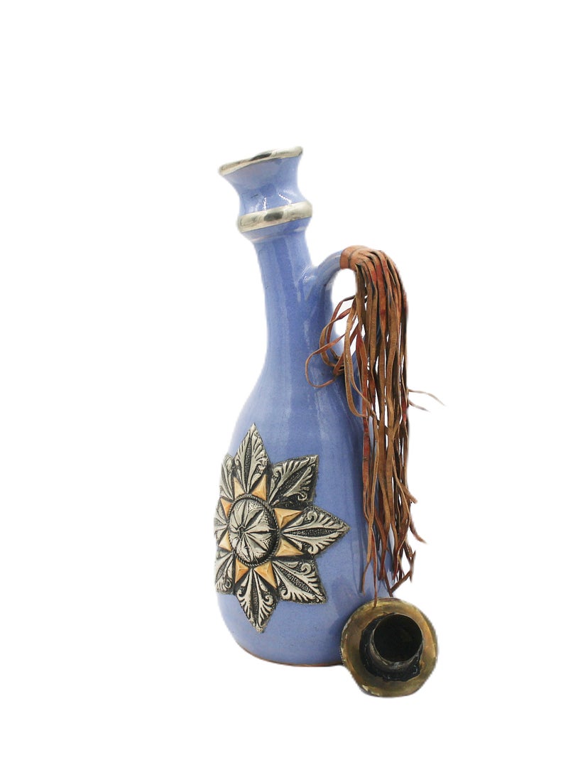 Antique Museum Moroccan Handmade Decanter With Metal Work 14 Inch  - Image 1