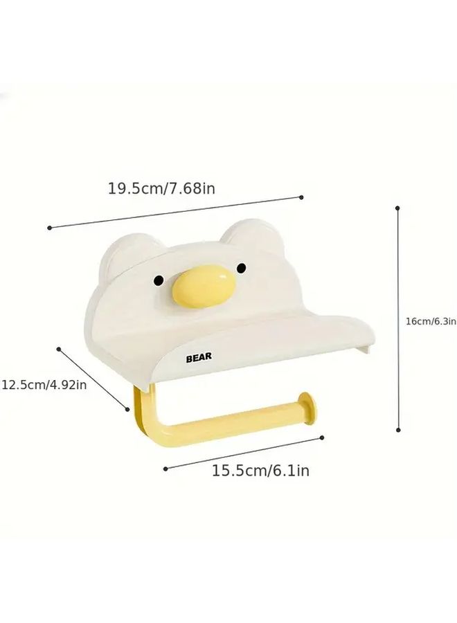 Red Bear Shaped Wall Mounted Toilet Paper Holder No Drill Adhesive Bathroom Tissue Storage - Image 3