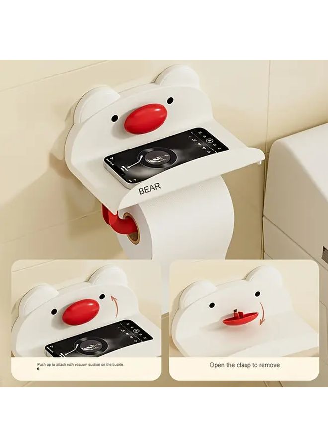 Red Bear Shaped Wall Mounted Toilet Paper Holder No Drill Adhesive Bathroom Tissue Storage - Image 4