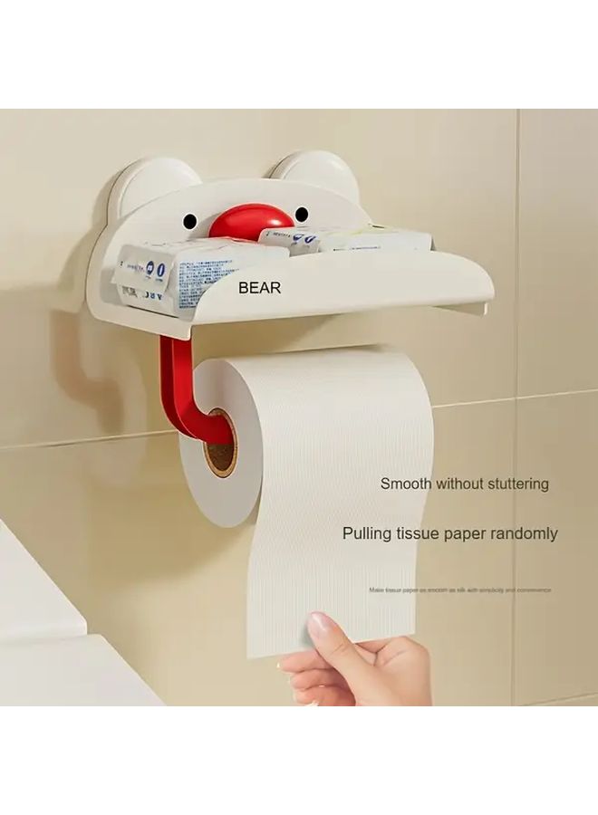 Red Bear Shaped Wall Mounted Toilet Paper Holder No Drill Adhesive Bathroom Tissue Storage - Image 5