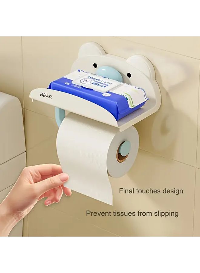 Red Bear Shaped Wall Mounted Toilet Paper Holder No Drill Adhesive Bathroom Tissue Storage - Image 1