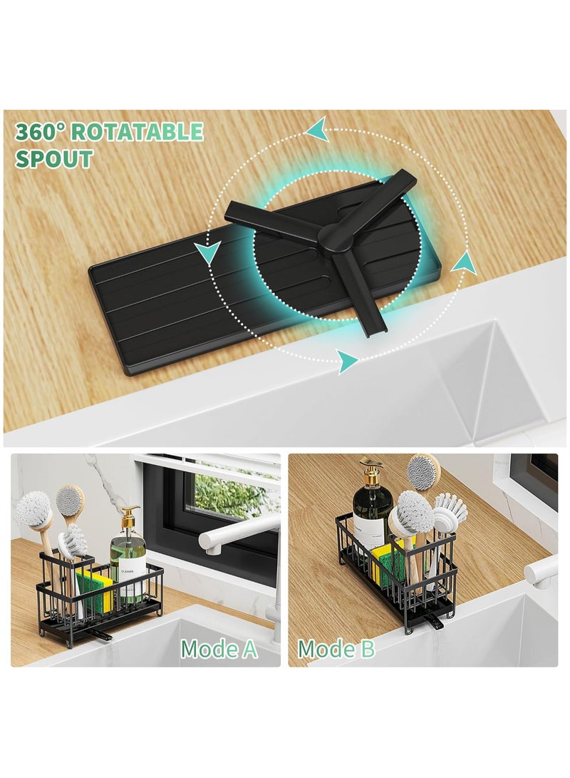Sponge Holder for Kitchen Sink, Sink Caddy with High Brush Holder, Organzier Rustproof 304 Stainless Steel Dish Organizer Divider, Soap Dispenser Storage - Image 2