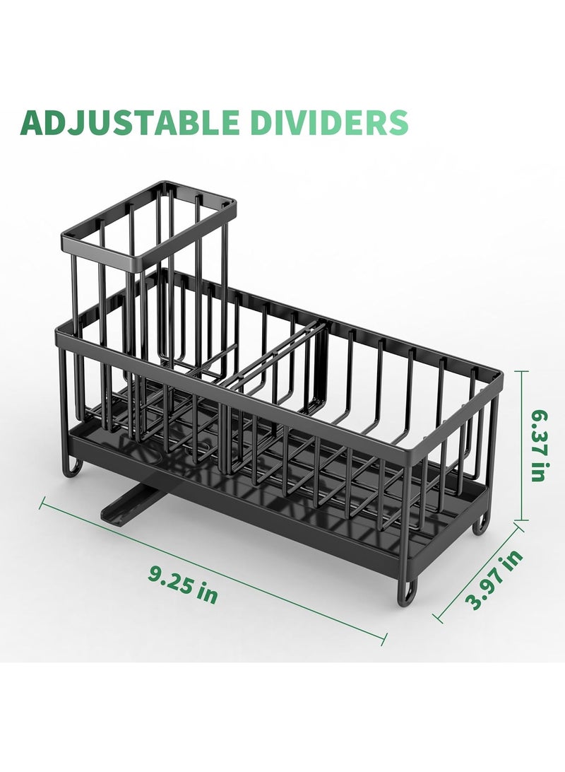 Sponge Holder for Kitchen Sink, Sink Caddy with High Brush Holder, Organzier Rustproof 304 Stainless Steel Dish Organizer Divider, Soap Dispenser Storage - Image 5