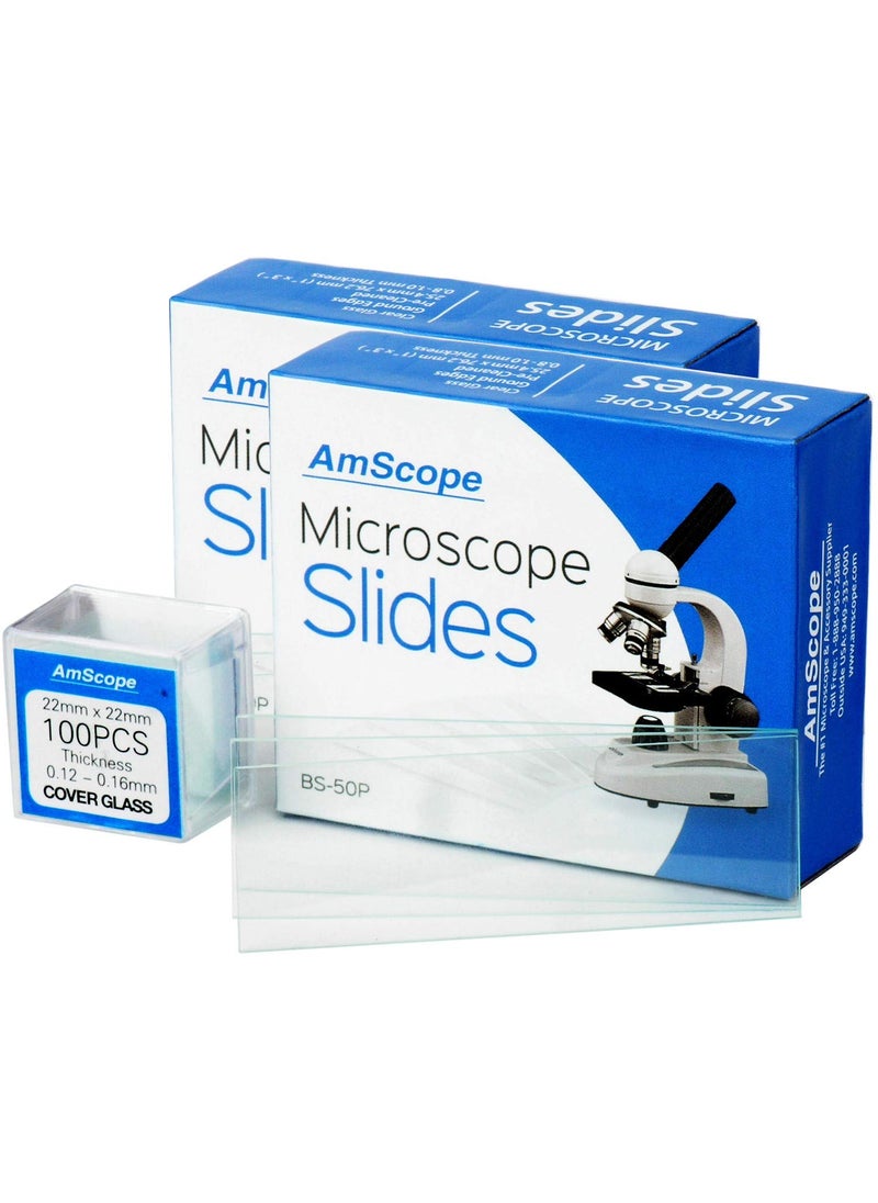 AmScope AmScope Microscope Slides 100 Blank Slides with 100 Cover Glass  - Image 1