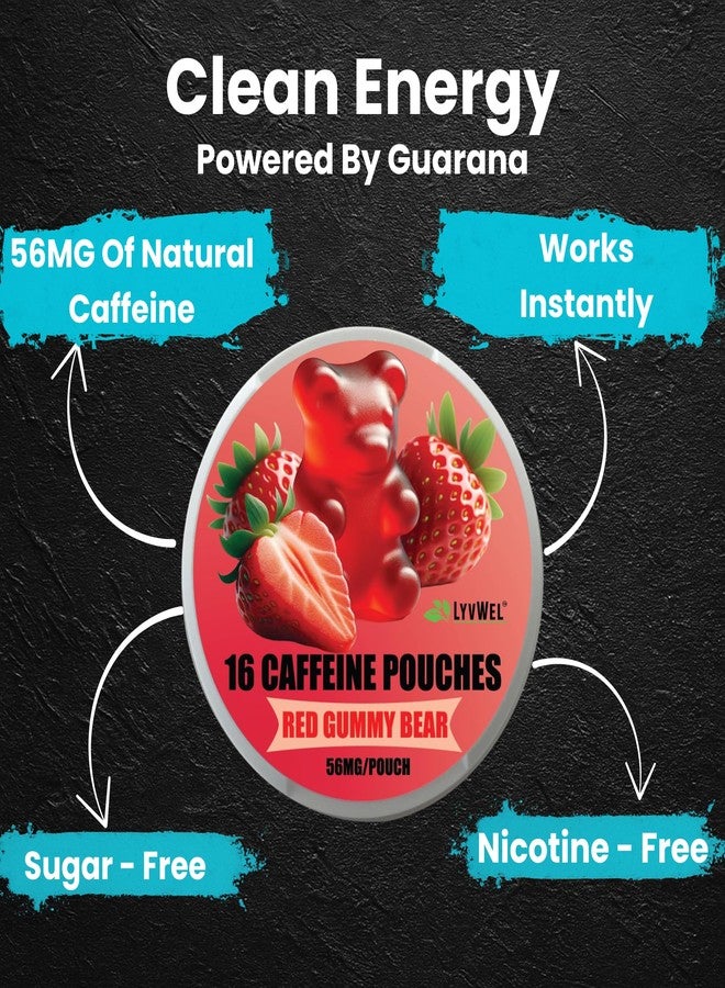 LyvWel 56mg Caffeine Energy Pouches – Multi (Peach, Watermelon, Pink Lemonade, Mango, Cherry) – Clean Energy & Focus Boost with Guarana – 5-Pack with 16 Pouches Per Can (80 Total) - Image 5