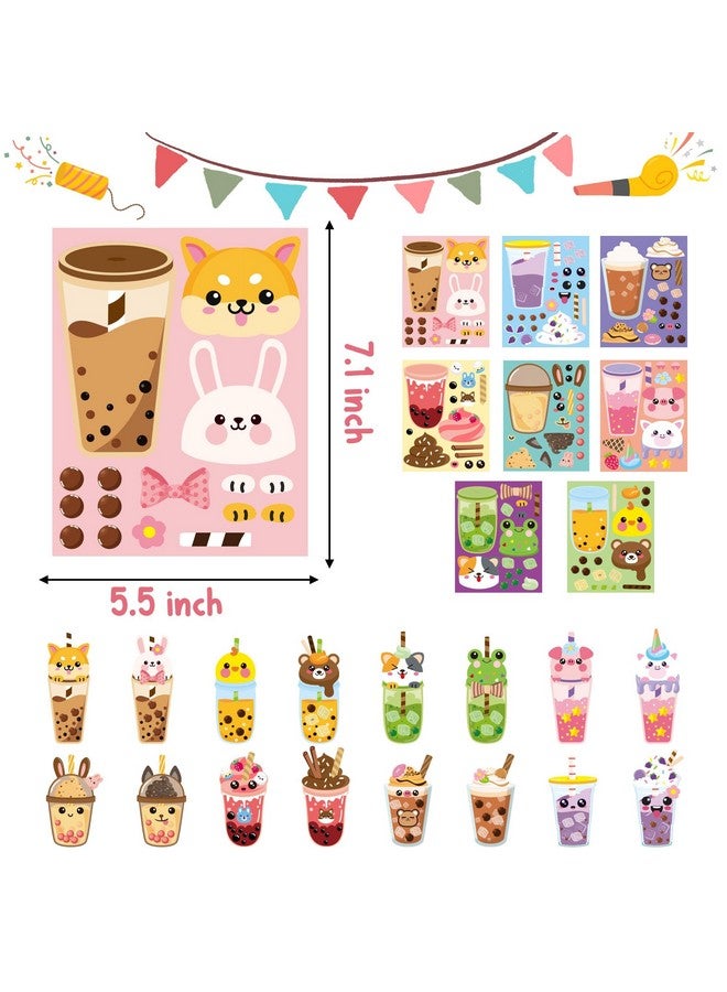 ANGOLIO 40Pcs Make A Face Boba Tea Stickers Make Your Own Animals Stickers Mix and Match Sweets and Boba Tea Party Favor Supplies for Kids Ice Cream Sticker Games Birthday DIY Art Crafts - Image 2