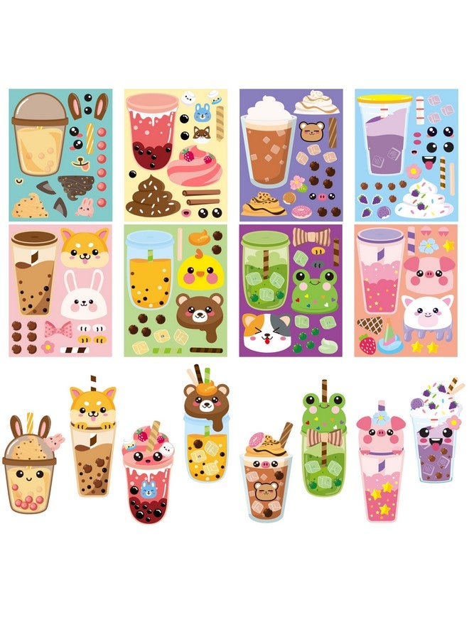 ANGOLIO 40Pcs Make A Face Boba Tea Stickers Make Your Own Animals Stickers Mix and Match Sweets and Boba Tea Party Favor Supplies for Kids Ice Cream Sticker Games Birthday DIY Art Crafts - Image 1