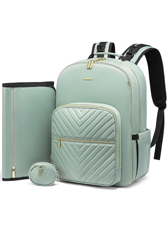 Lovevook - Diaper Bag Backpack, Quilted Baby Bag With Changing Pad & Pacifier Holder, Waterproof Travel Diaper Bags With Usb Charging Port For Baby Boys Girls, Stylish And Large Capacity, Mint Green - Image 1