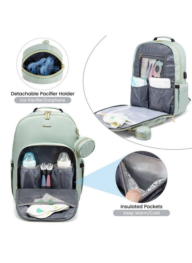 Lovevook - Diaper Bag Backpack, Quilted Baby Bag With Changing Pad & Pacifier Holder, Waterproof Travel Diaper Bags With Usb Charging Port For Baby Boys Girls, Stylish And Large Capacity, Mint Green - Image 1